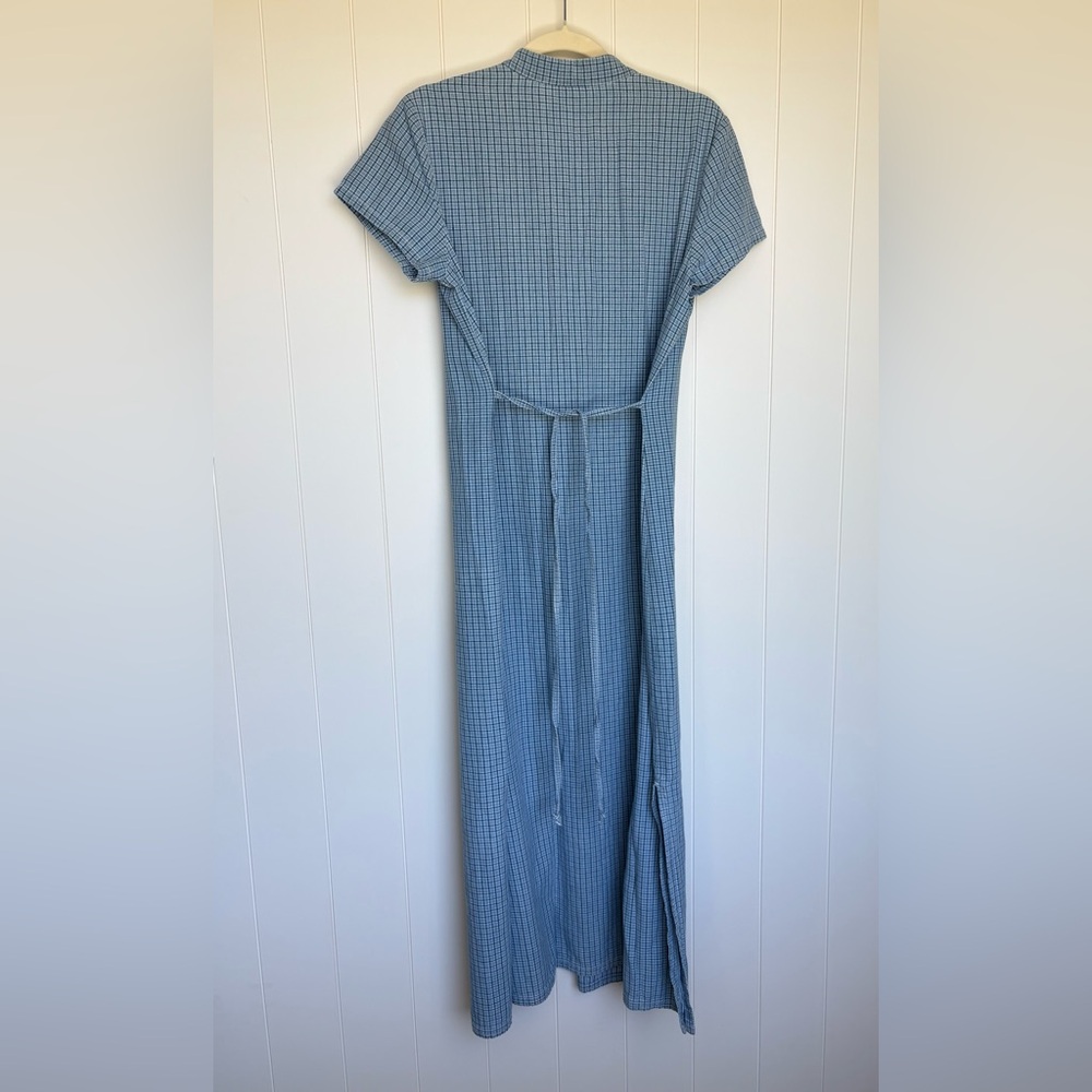 Vintage Button Down Slit Maxi Dress Blue Gingham Plaid Women’s Size 10 / Medium - Picture 3 of 10